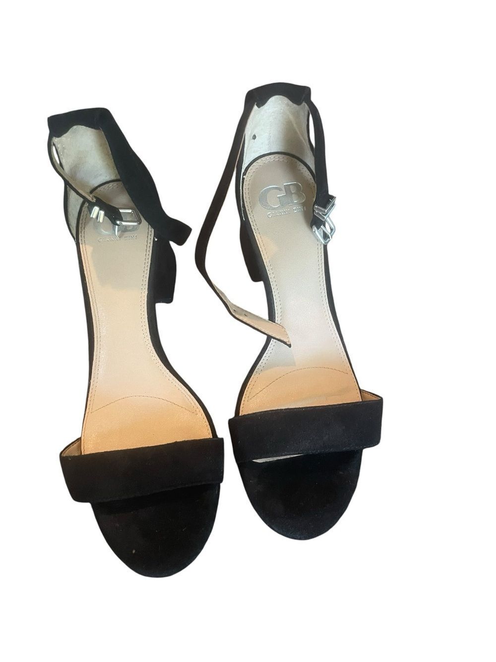 Gianni Bini Black Suede Ankle-Strap Block Heel Sandals excellent condition sz 8